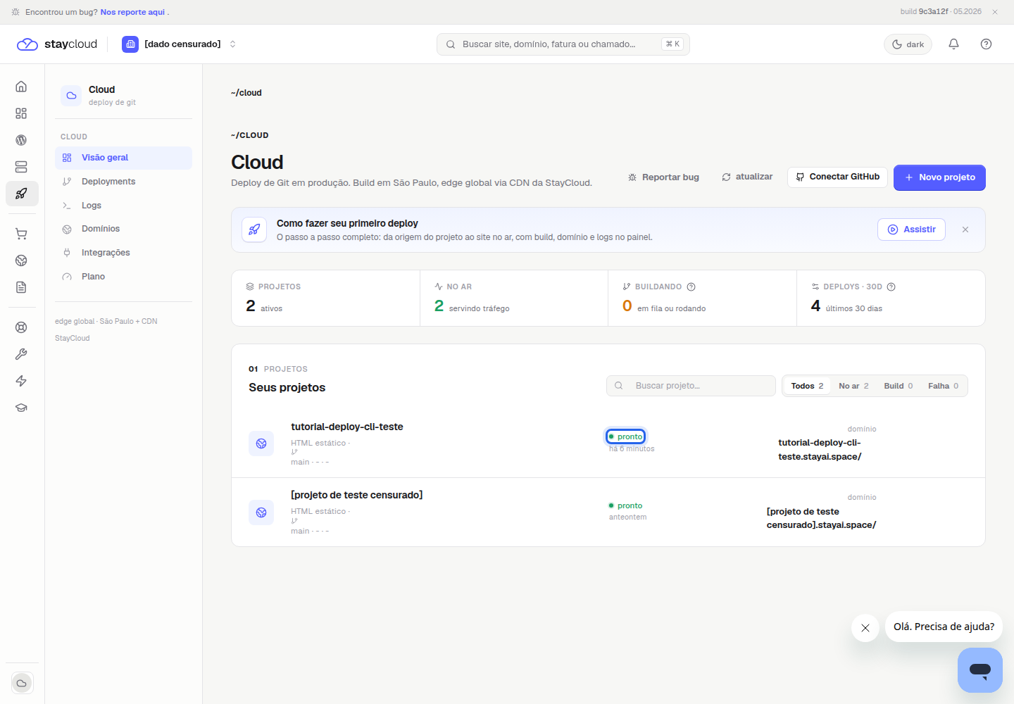Projeto pronto após publicar nova versão StayCloud