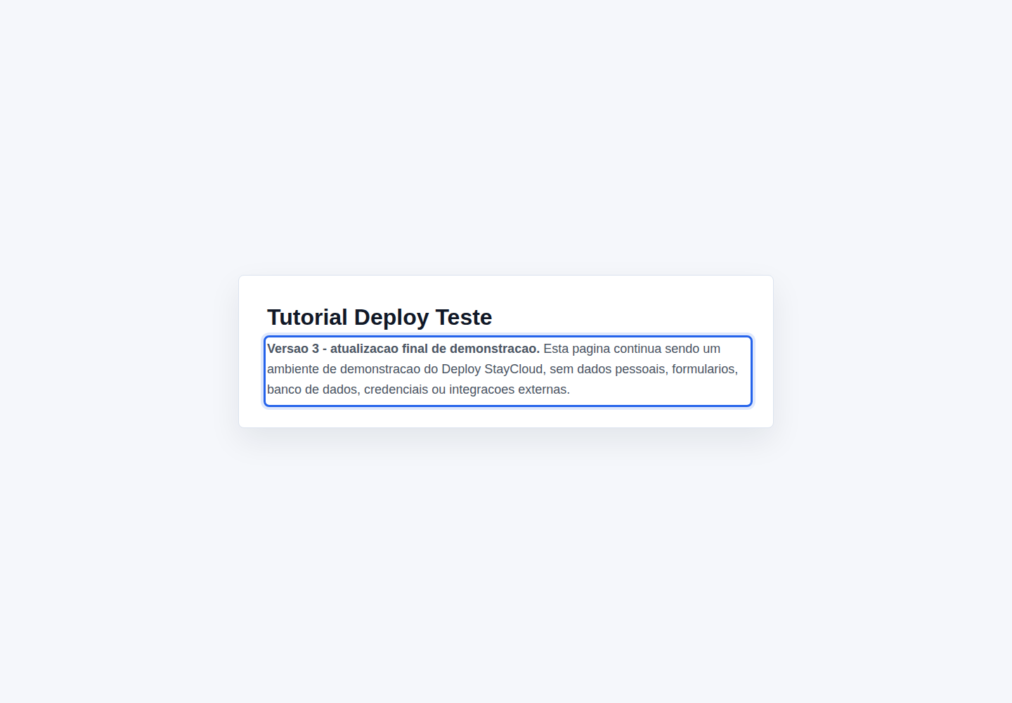 Nova versão publicada pelo Deploy StayCloud