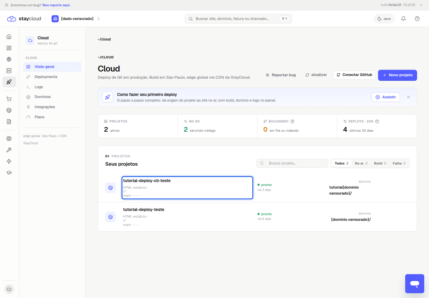 Aplicação correta para domínio personalizado Deploy StayCloud