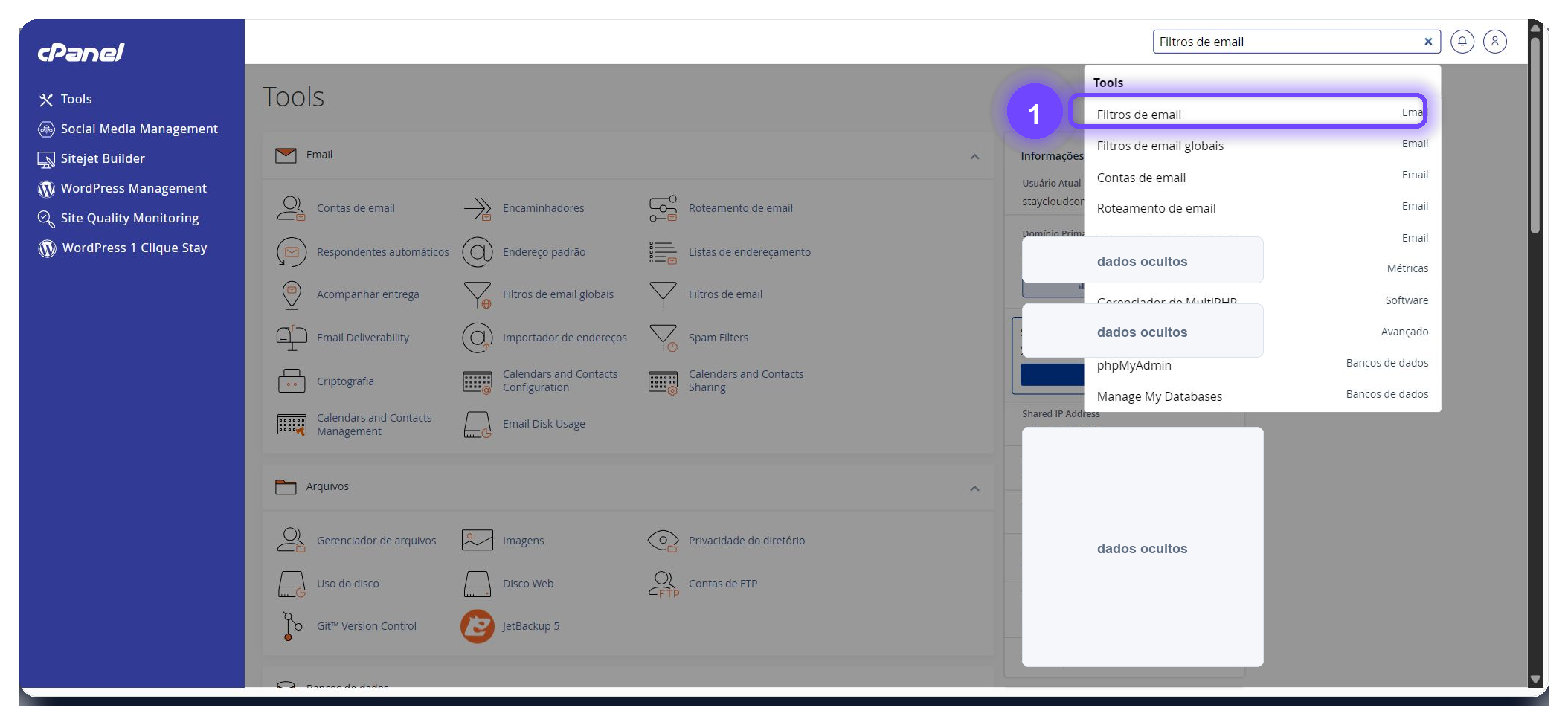 criar filtros de email cPanel - pesquisa por Filtros de email