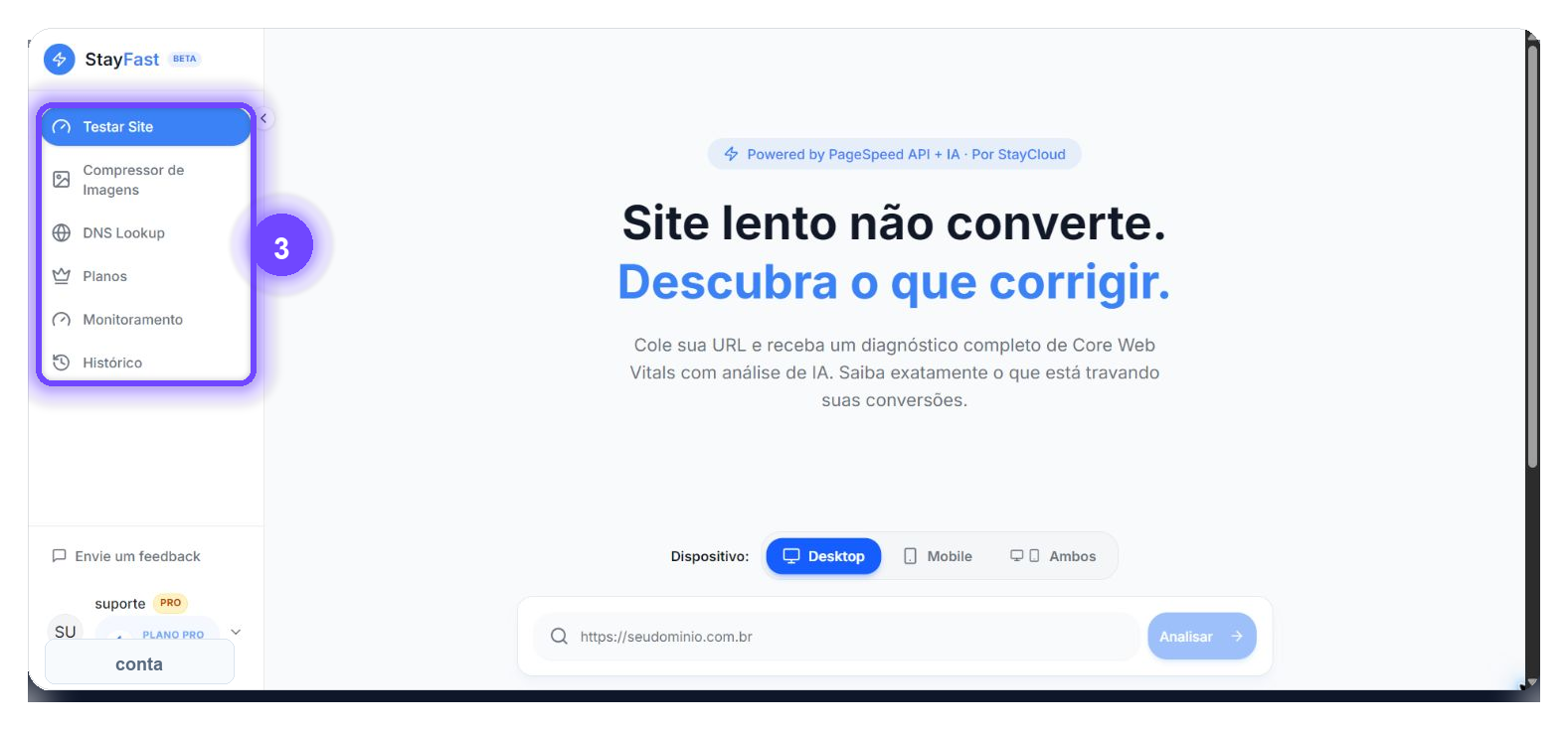 Ferramentas do StayFast no Painel StayCloud