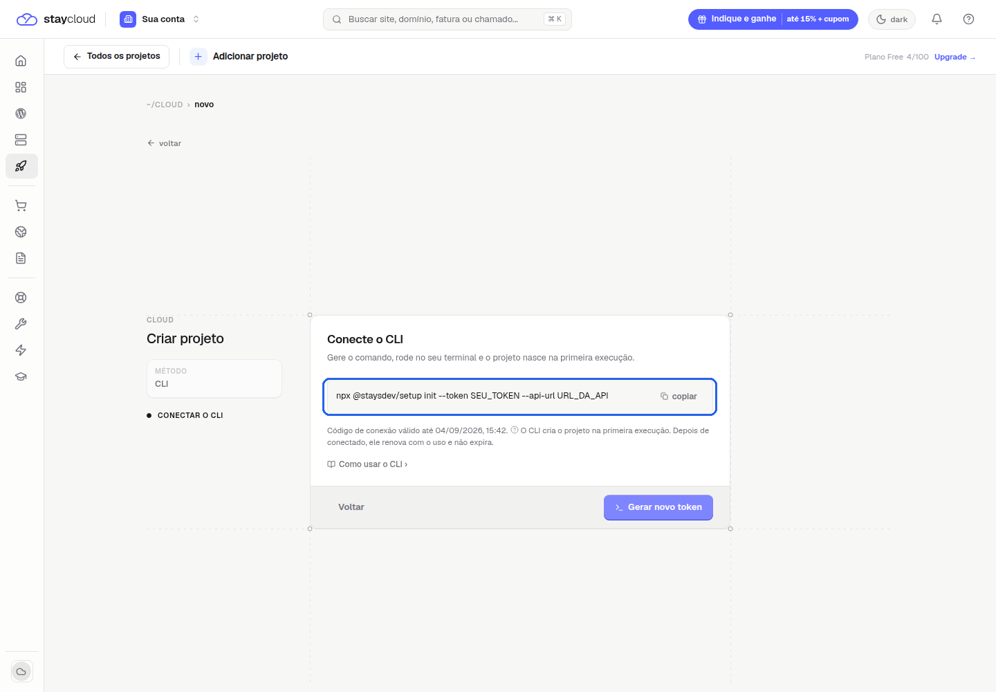 Comando de conexão gerado para o deploy na StayCloud com IA