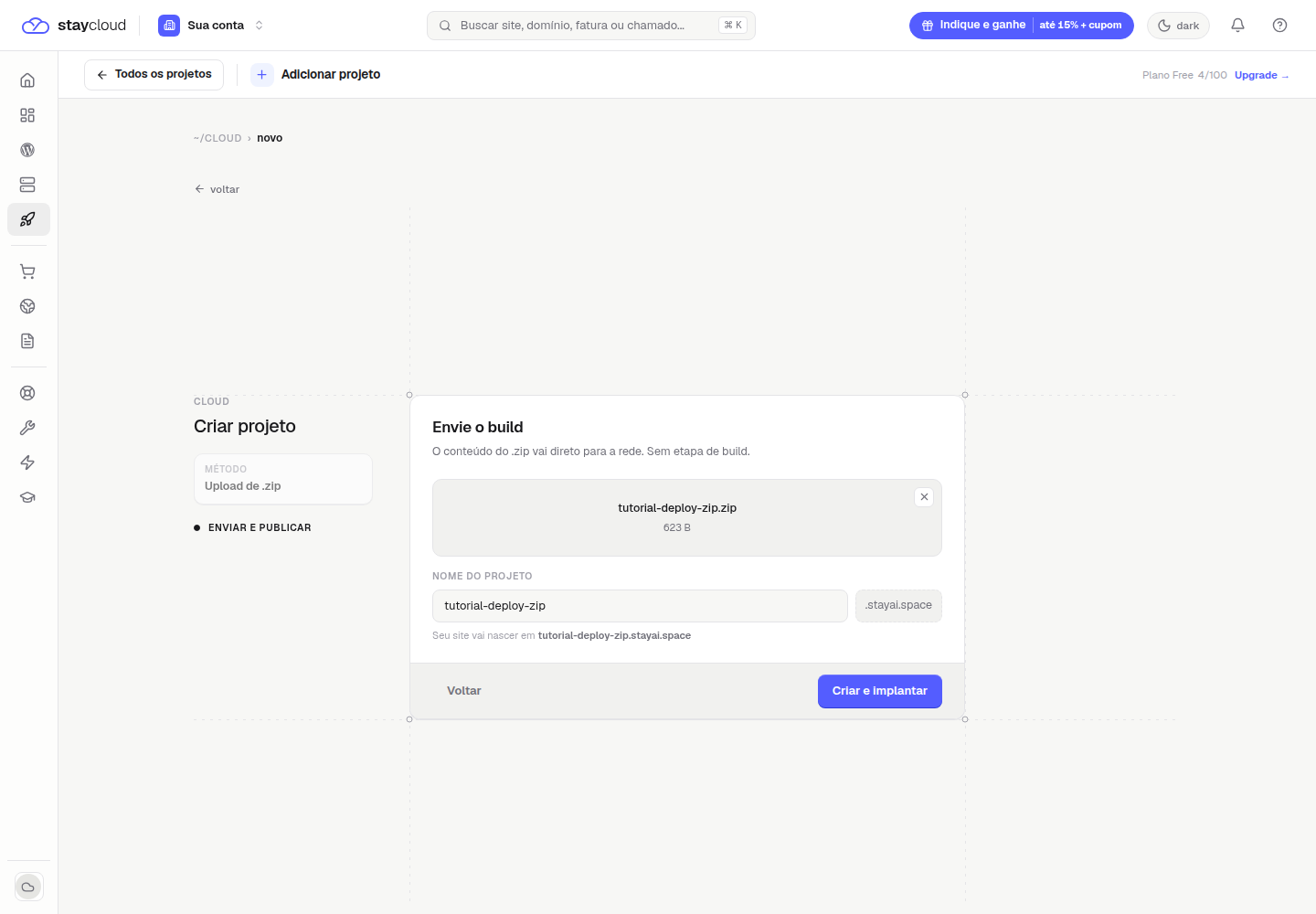Campo nome do projeto no primeiro deploy StayCloud